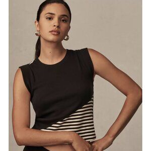 Anthropologie Maeve Ribbed Muscle Tank Black White Stripes, XS
